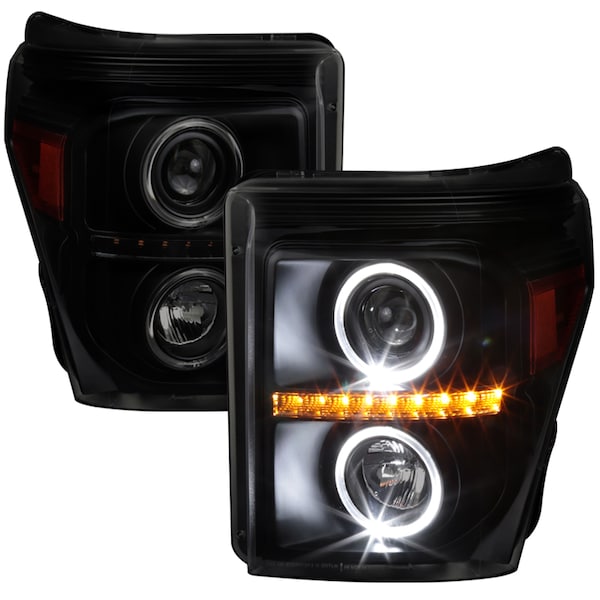 Spec-D Tuning 11-16 Ford F250 Projector Headlights- Smoke With Black Housing 2LHP-F25011SM-RS - main